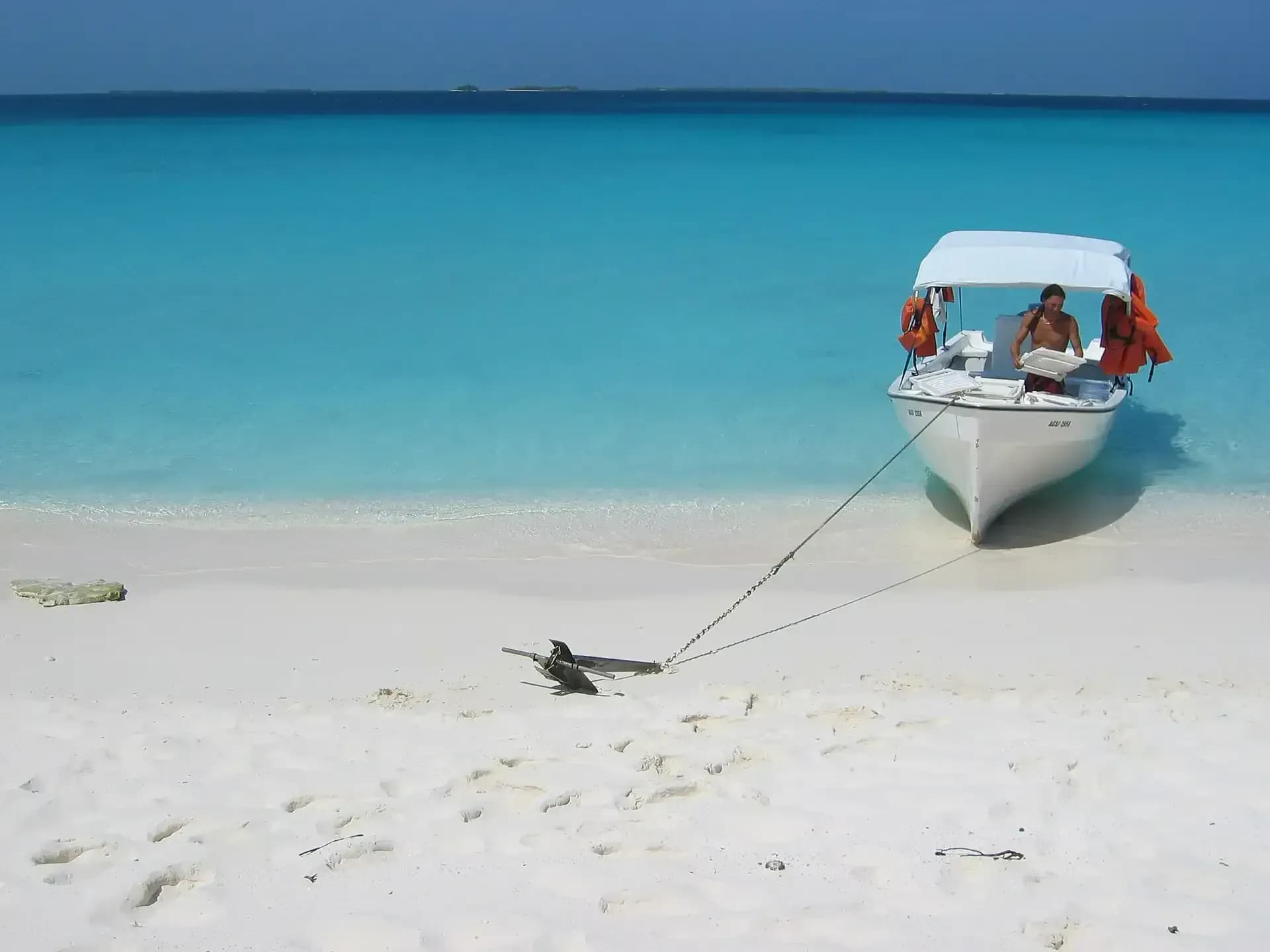 Panoramic view of Los Roques archipelago with turquoise lagoon and scattered islands