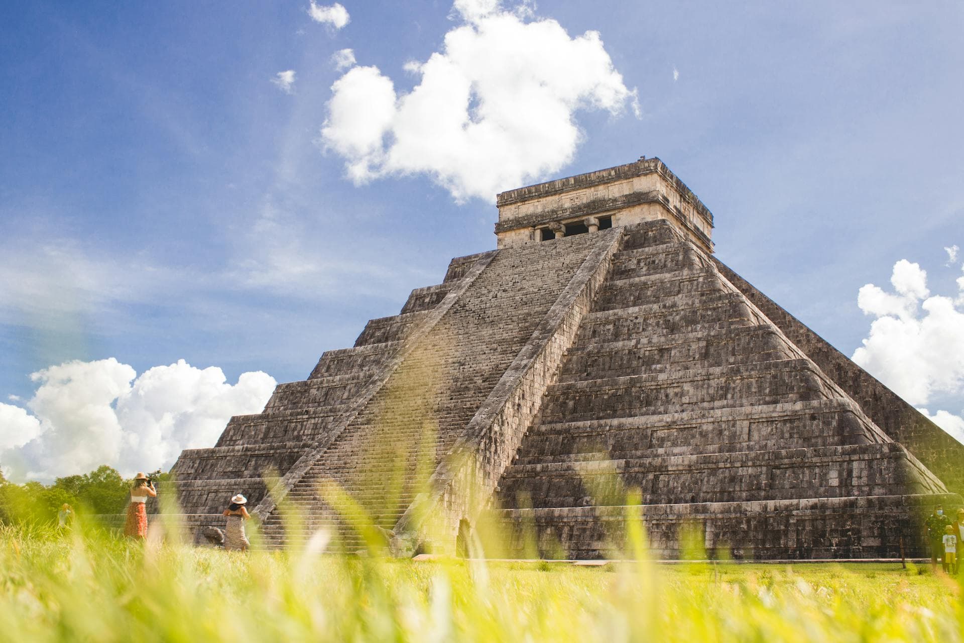 Chichen Itza pyramid illuminated by golden light in the Yucatan, Mexico