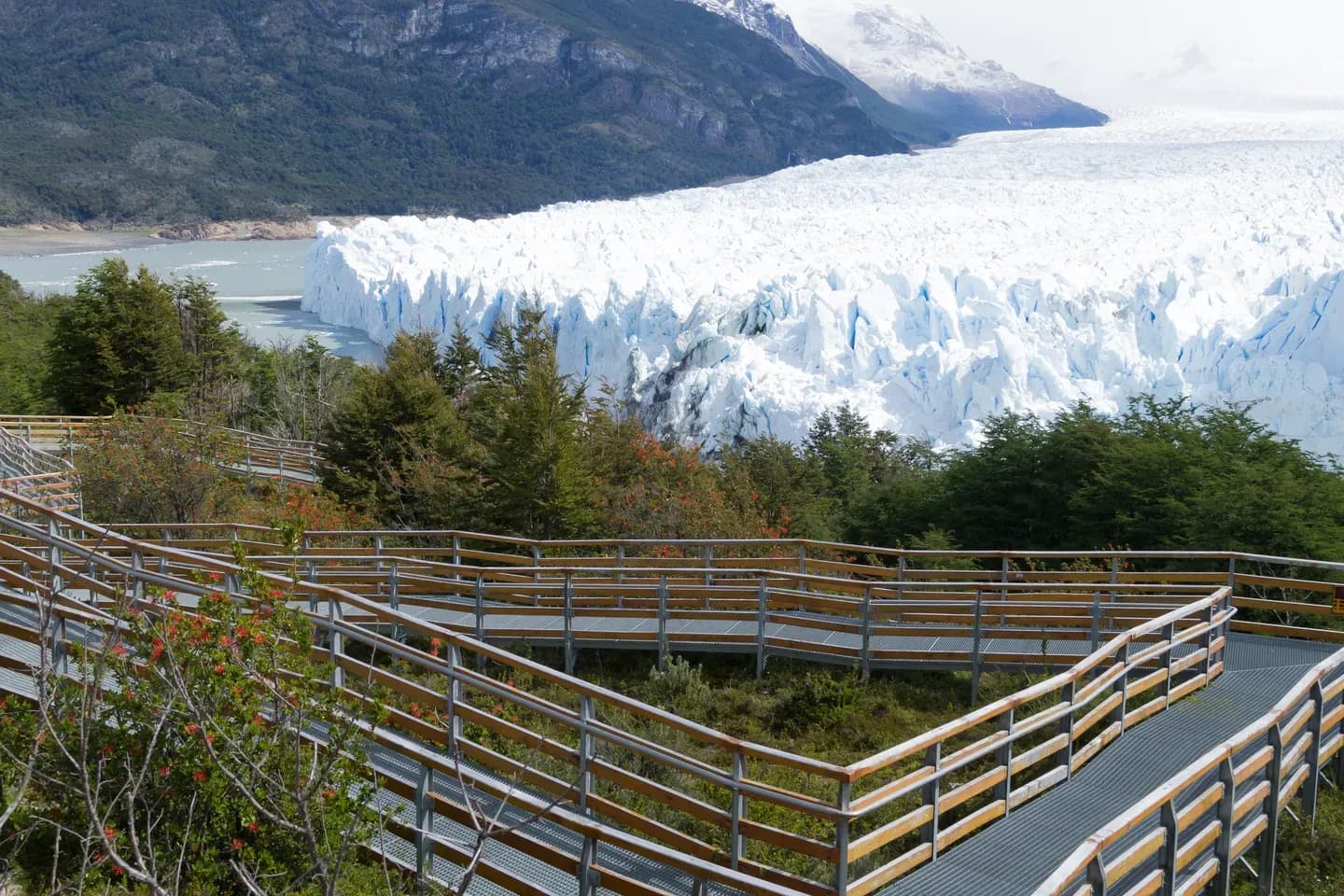 The walkways facing the ice wall of the Perito Moreno glacier, Los Glaciares National Park, Argentina