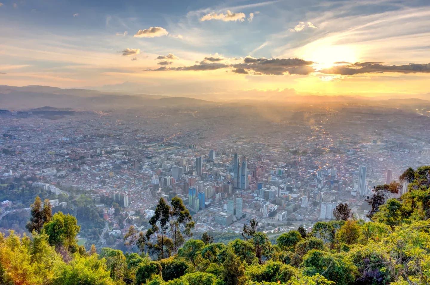 Sunset over Bogotá from the hill of Monserrate, Colombia