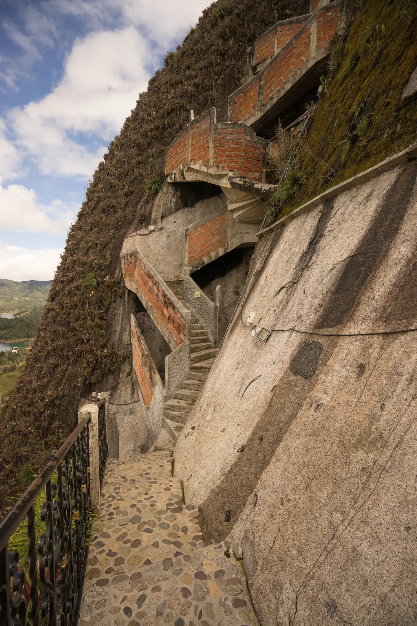 The zigzag staircase up the side of the rock of El Peñol, Guatapé, Colombia