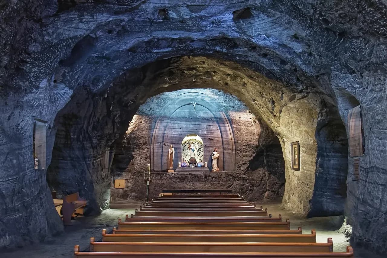 A chapel carved into the rock of the Salt Cathedral at Zipaquirá, Colombia