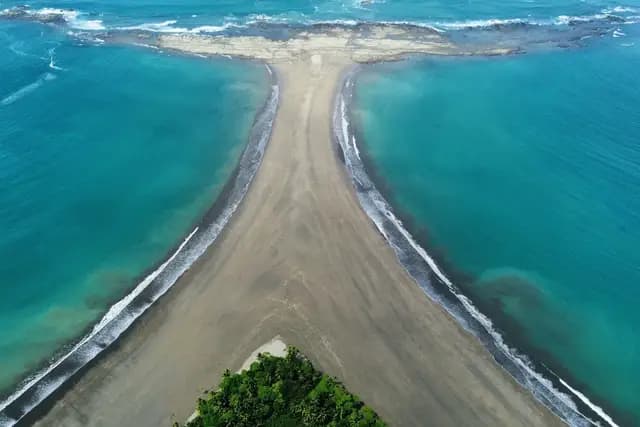 Aerial view of the Whale Tail sandbar at Marino Ballena National Park, Uvita, Costa Rica
