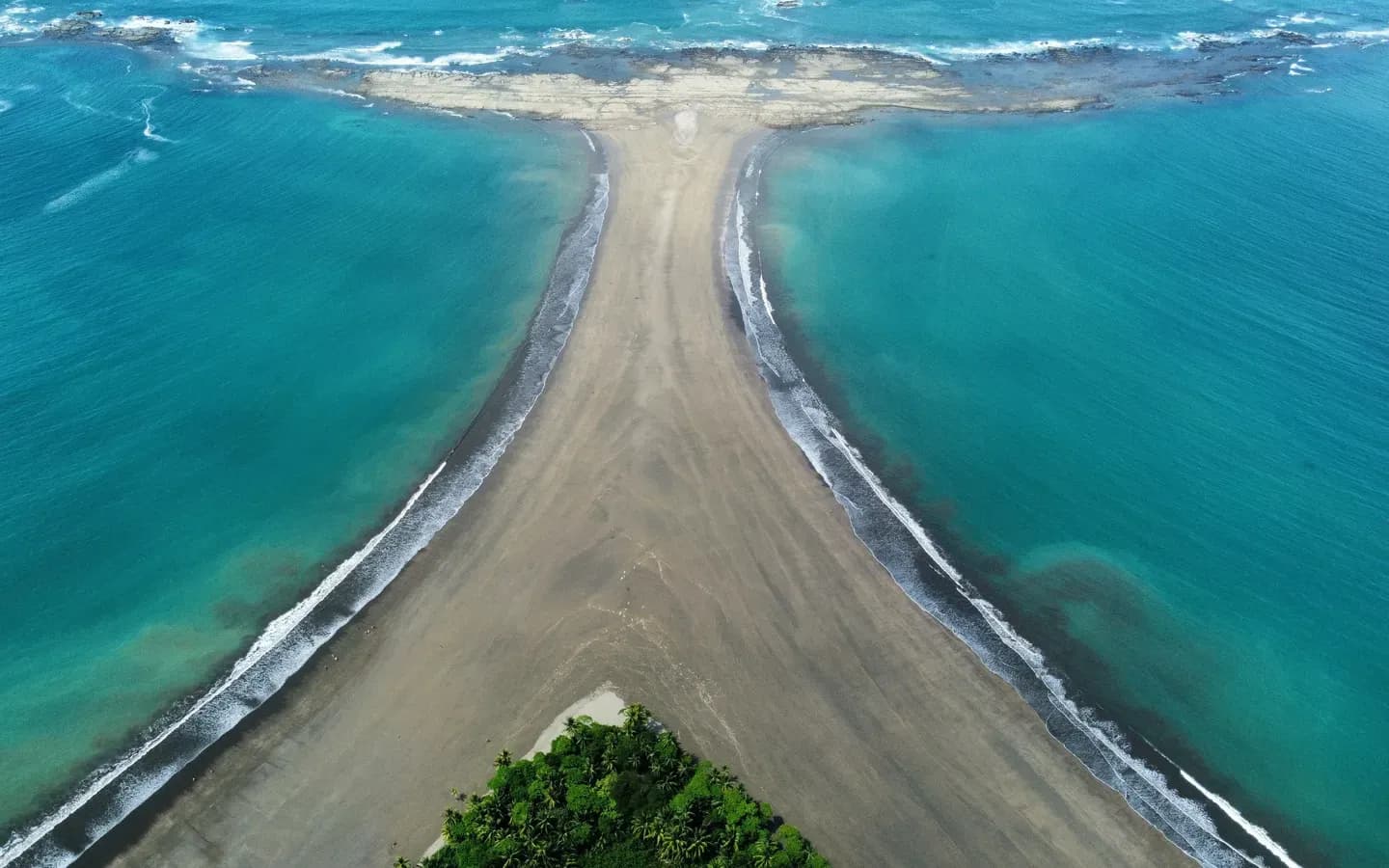 Aerial view of the Whale Tail sandbar at Marino Ballena National Park, Uvita, Costa Rica
