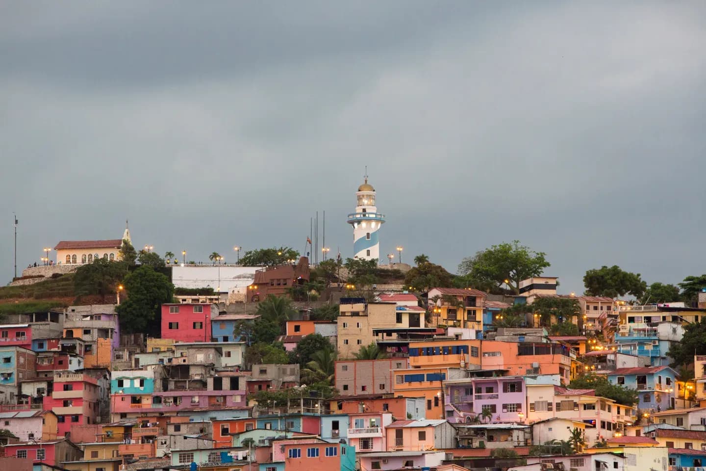 The painted houses of Las Peñas climbing Santa Ana hill, Guayaquil, Ecuador