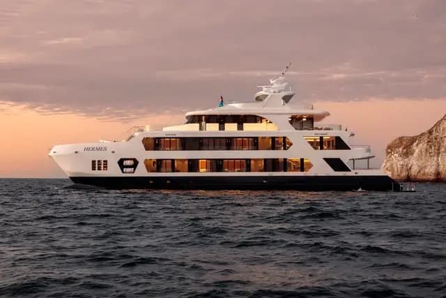 Hermes Galapagos Mega Catamaran at anchor off the islands, Galápagos