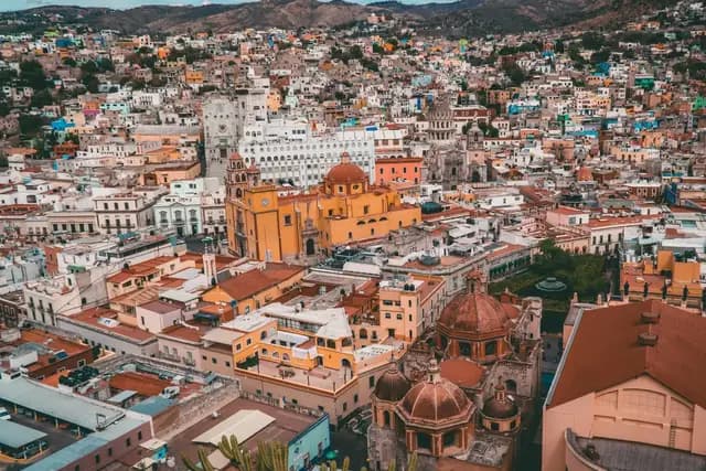 Aerial view of the colourful colonial cityscape of Guanajuato, central Mexico