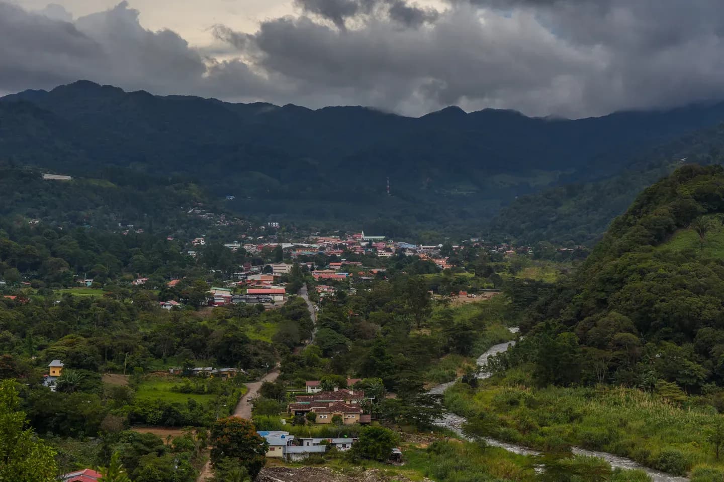 The town of Boquete in its green valley below the cloud-capped Chiriquí highlands, Panama