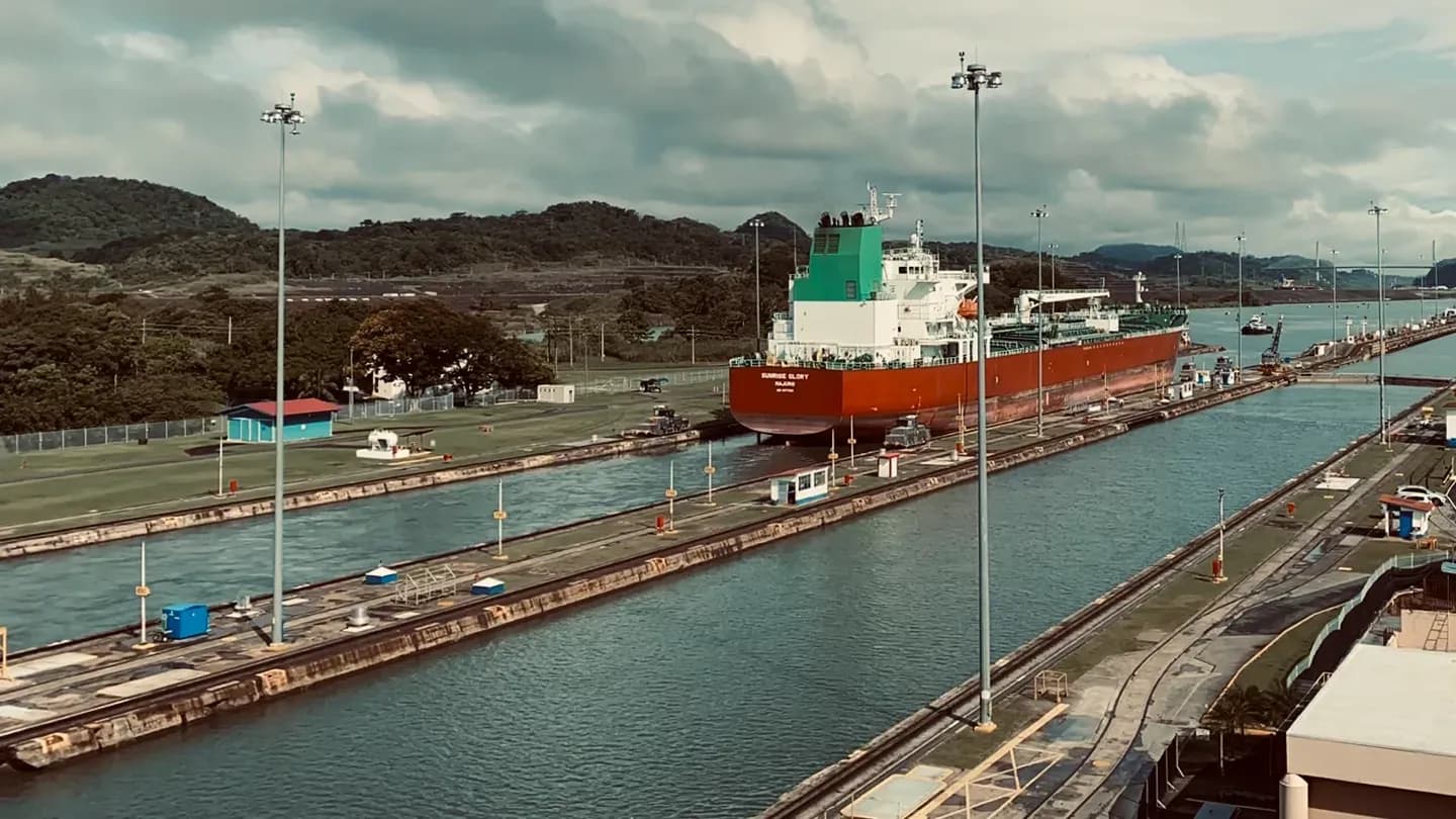 A tanker in the Miraflores Locks on the Panama Canal
