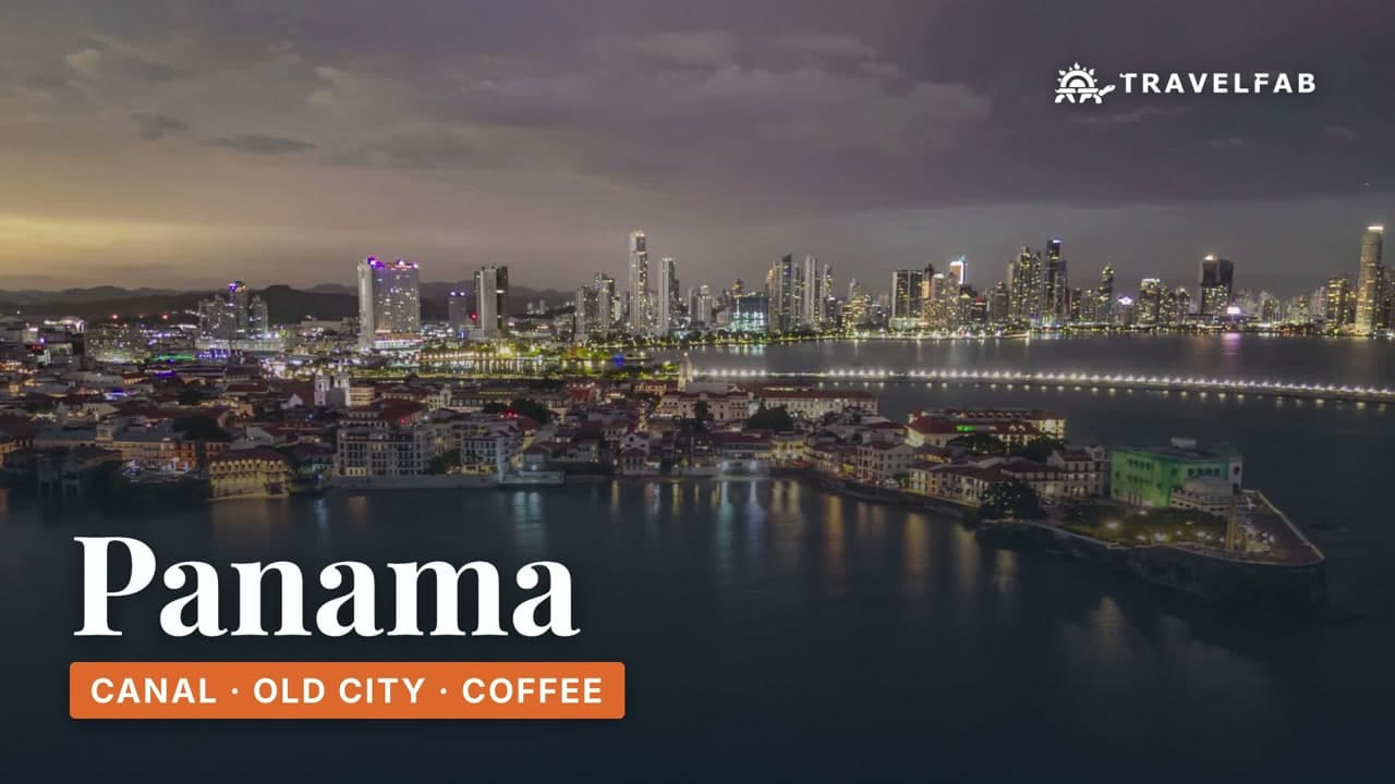 Casco Antiguo and the Panama City skyline across the bay at dusk