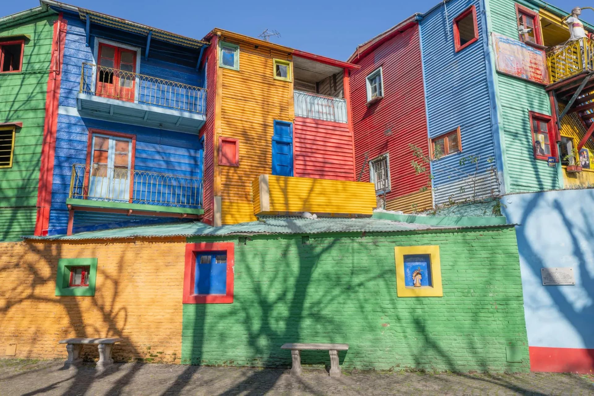 Brightly painted corrugated-iron houses of the Caminito in the La Boca neighbourhood of Buenos Aires, Argentina