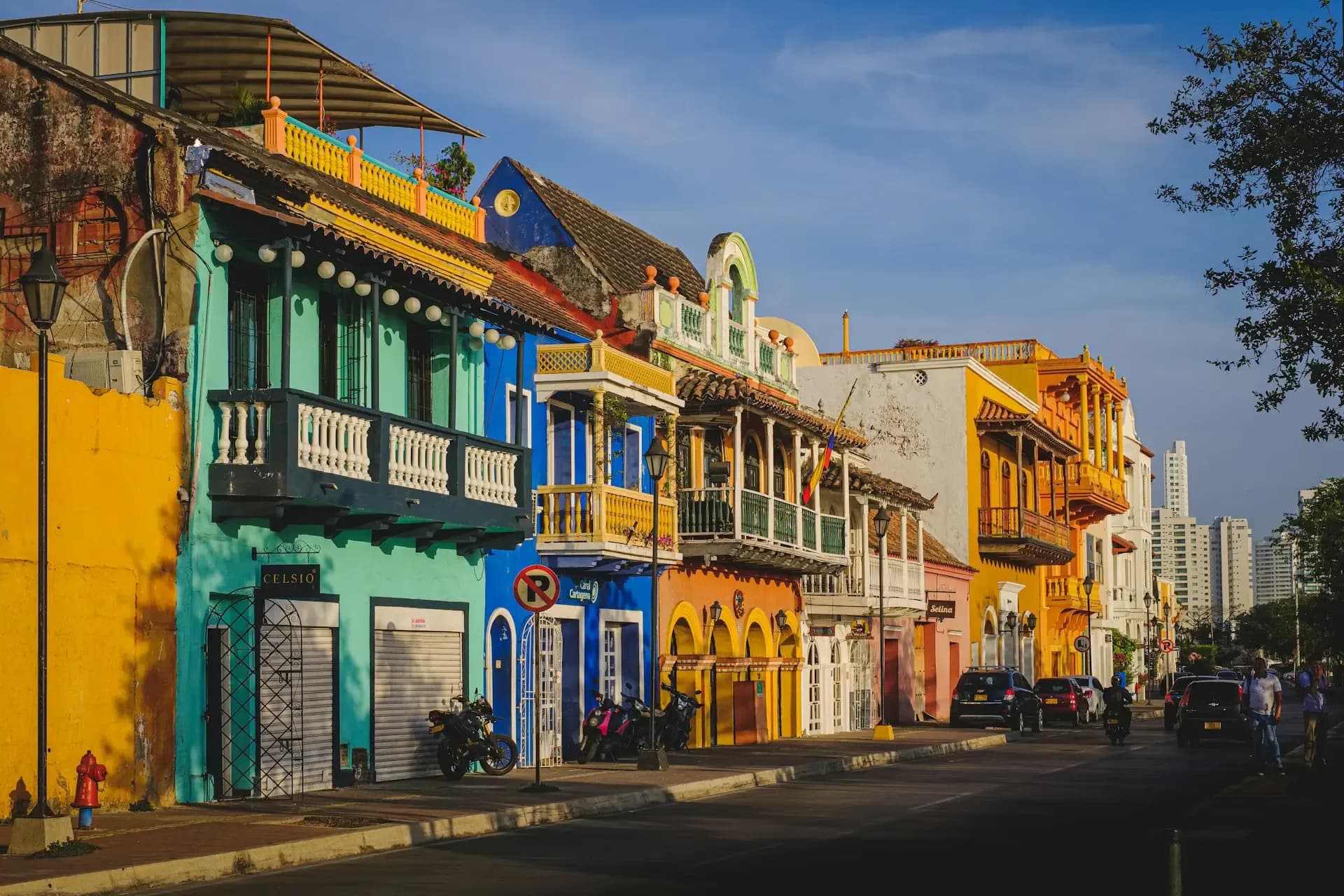 Colourful colonial buildings and flower-draped balconies in Cartagena's old town