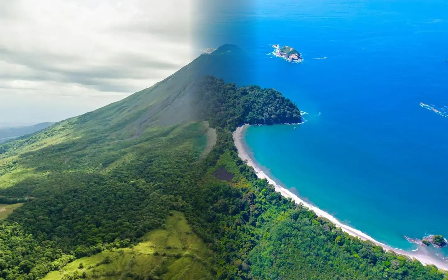 Arenal volcano, rainforest and Pacific coastline in Costa Rica