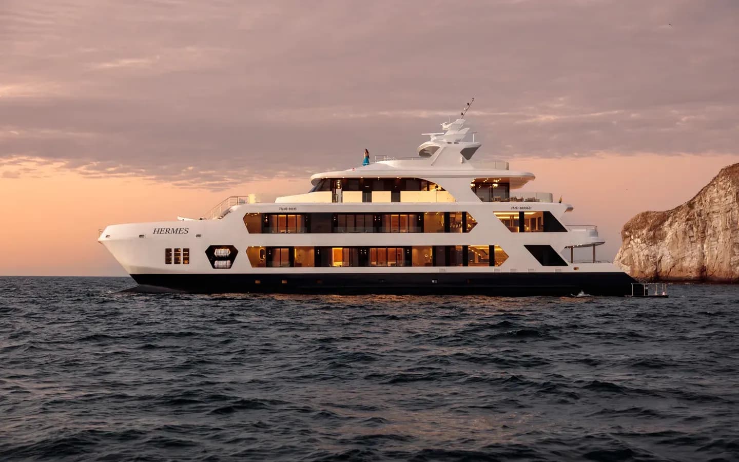 Hermes Galapagos Mega Catamaran at anchor off the islands, Galápagos