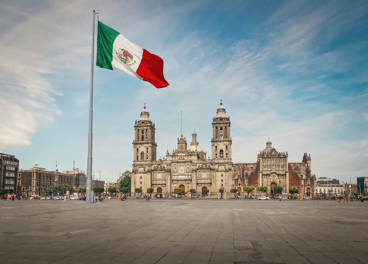 The Zócalo and the Metropolitan Cathedral in the historic centre of Mexico City