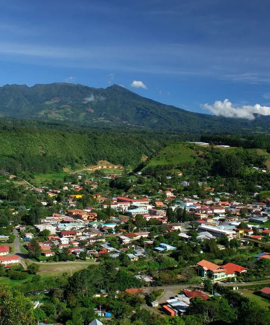 Boquete town in its green valley beneath Volcán Barú, Chiriquí, Panama
